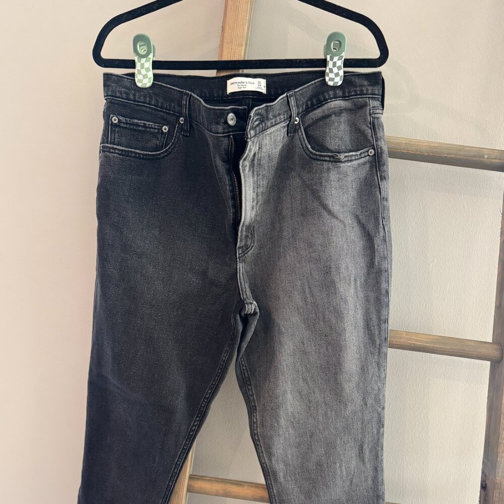 Women’s Abercrombie 14L (32) Two Tone High Rise Skinny Jeans Black Gray Stretch